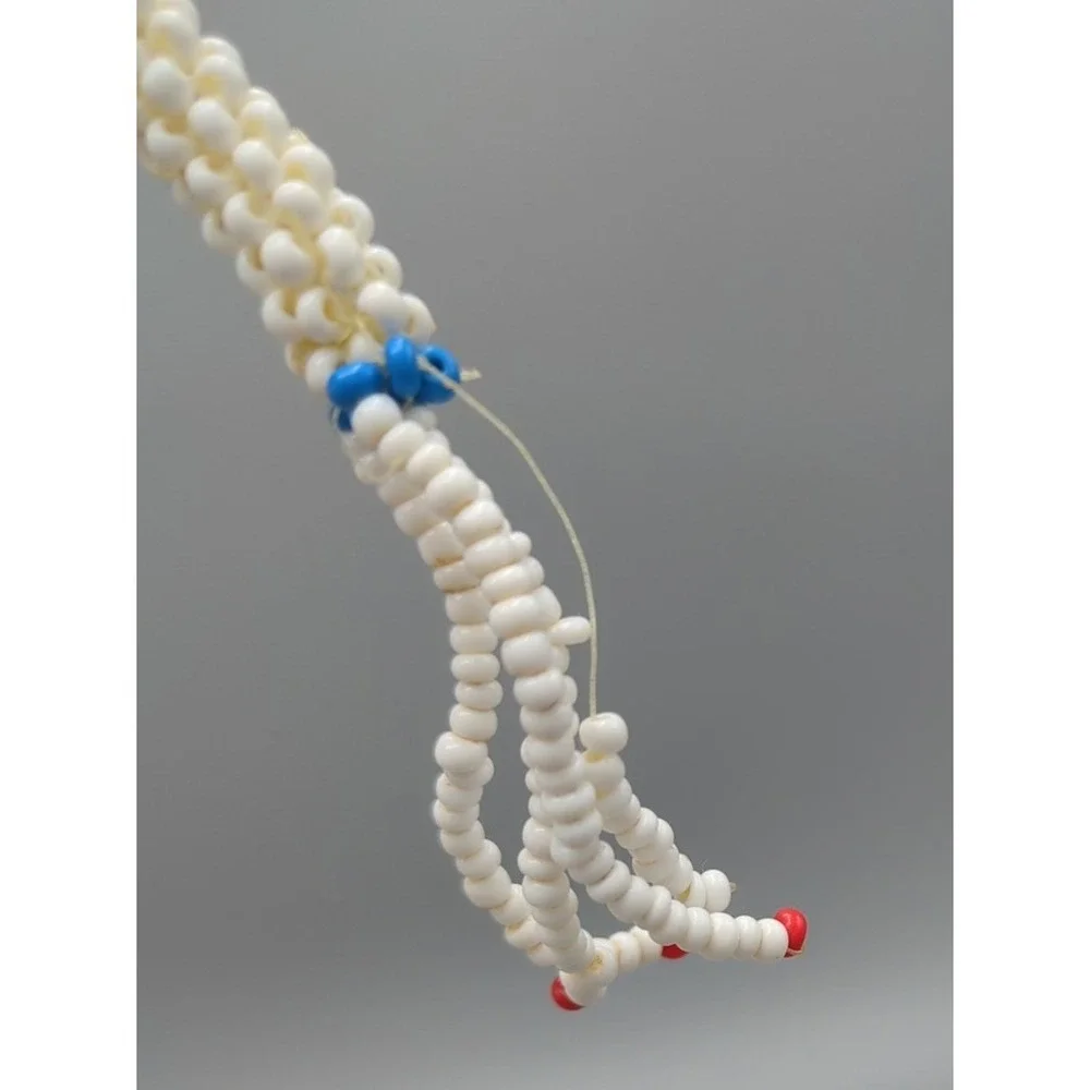 Vintage Beaded Belt‎ Or Necklace Plastic Seed Beads White Floral Boho American